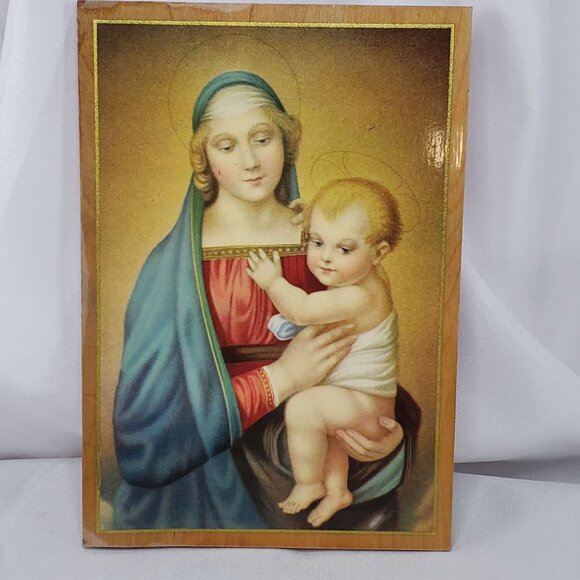 VTG Madonna del Granduca & Child by Raffaello Sanzio Religious Wood Icon *READ* - Picture 3 of 13